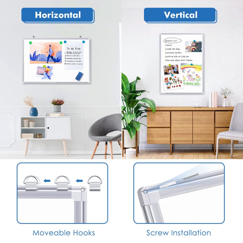 Tripollo لوحة بيضاء قابلة للمسح الجاف TRIPOLLO 36 x 24 بوصة، لوحة بيضاء مغناطيسية للمسح الجاف للجدار، لوحة بيضاء بإطار ألمنيوم (36 x 24 بوصة فضي) - Image 2